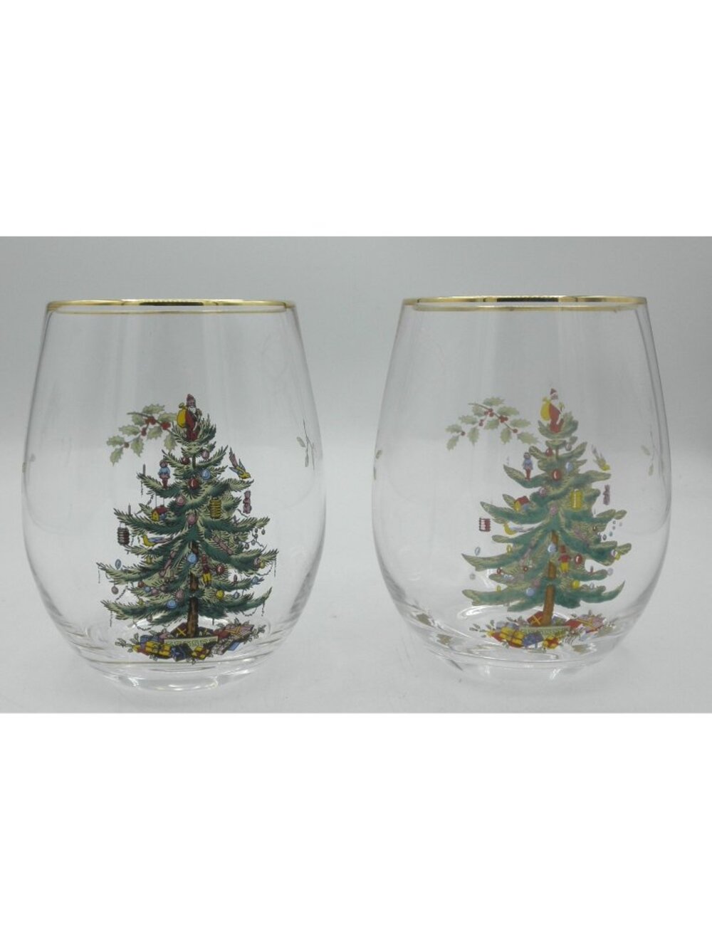 Spode Christmas Tree Stemless Wine Glass Set of 2 Pattern SP CHT FLAW FADING